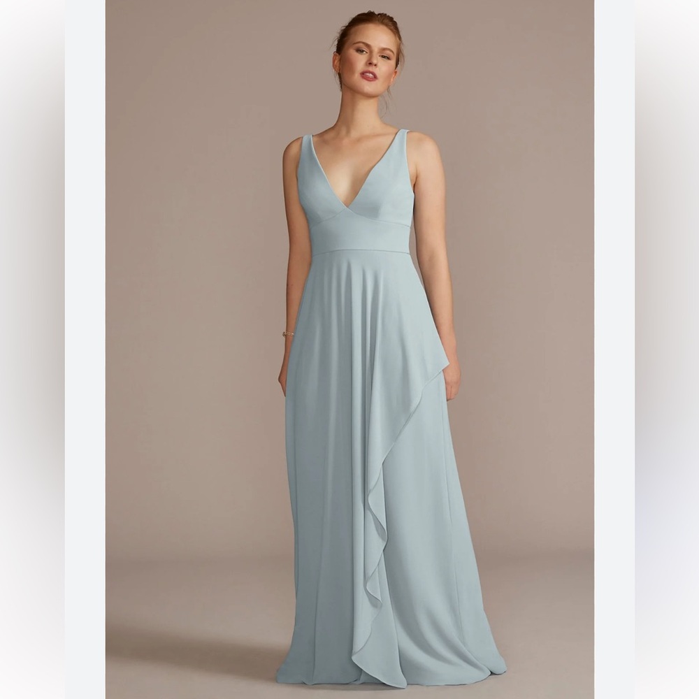 David’s Beidal V-Neck Chiffon Dress in Dusty Sage